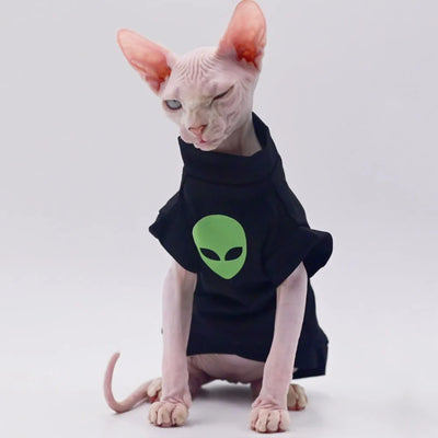 Striped Black Cotton Winter T-Shirt for Hairless Cats
